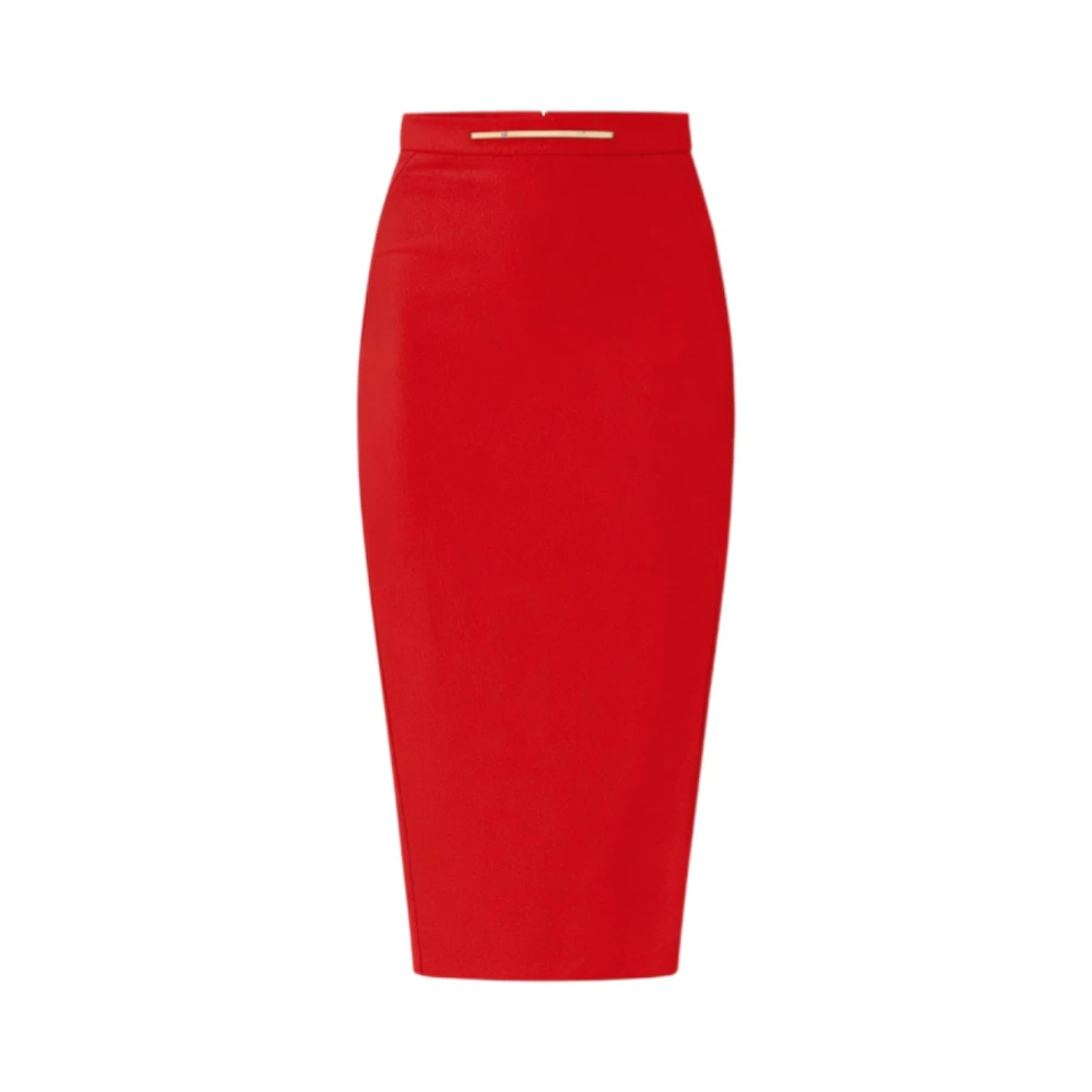 Elisabetta Franchi Red Pencil Skirts, Female, S, Midi Crepe Skirt With Jewel Plaque