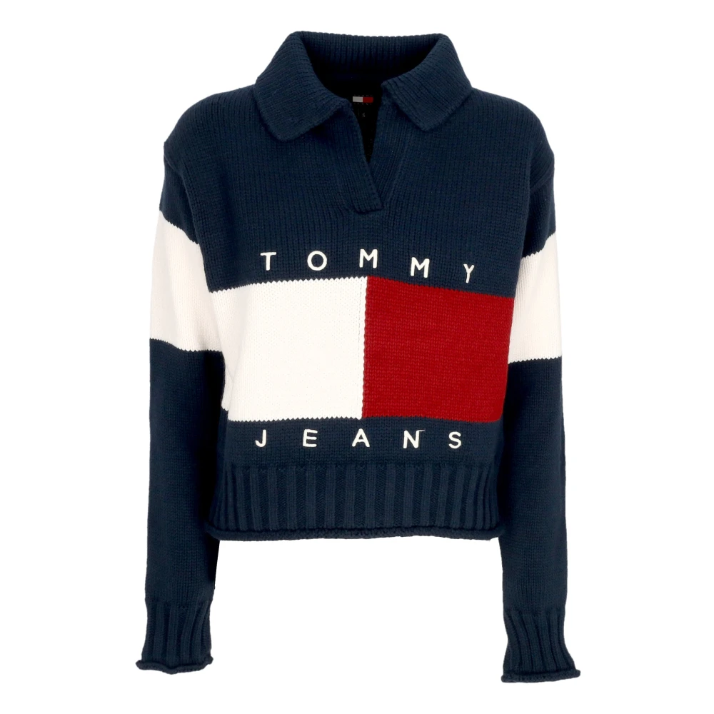 Tommy Hilfiger Rugby Style Flag Sweater Donker Marineblauw Blue Dames