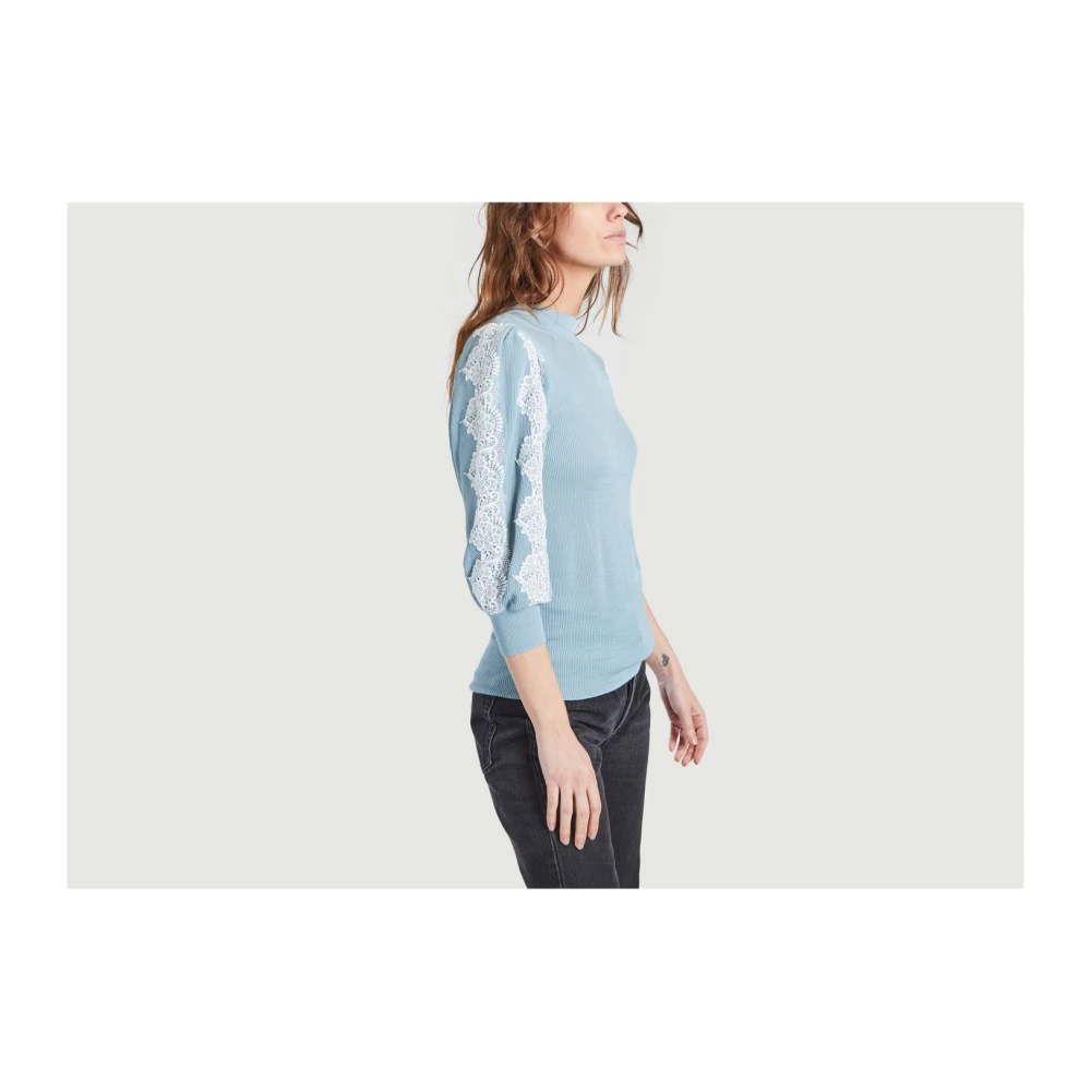 See by Chloé Blauwe Kant Jumper met Bloemen Overlay Blue Dames