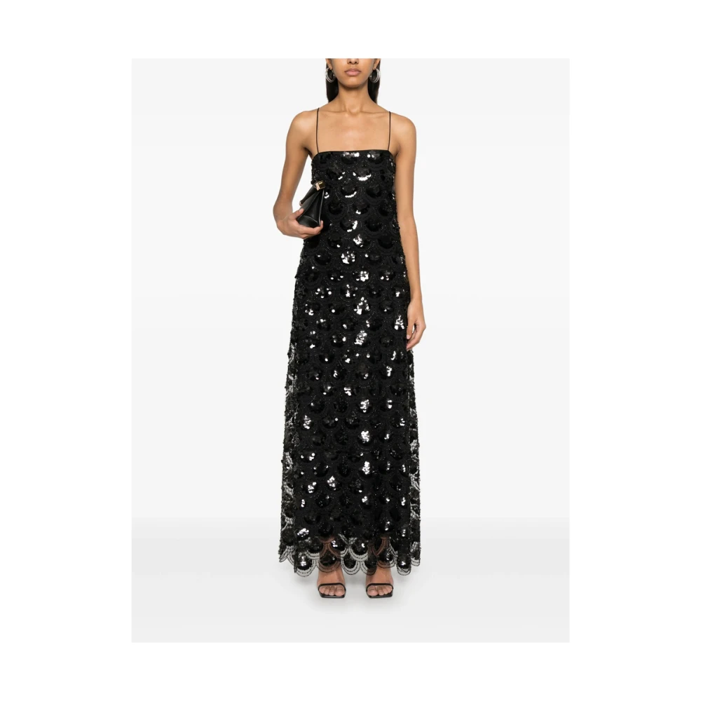 Rotate Birger Christensen Zwarte Jurk met Schulpzoom Black Dames