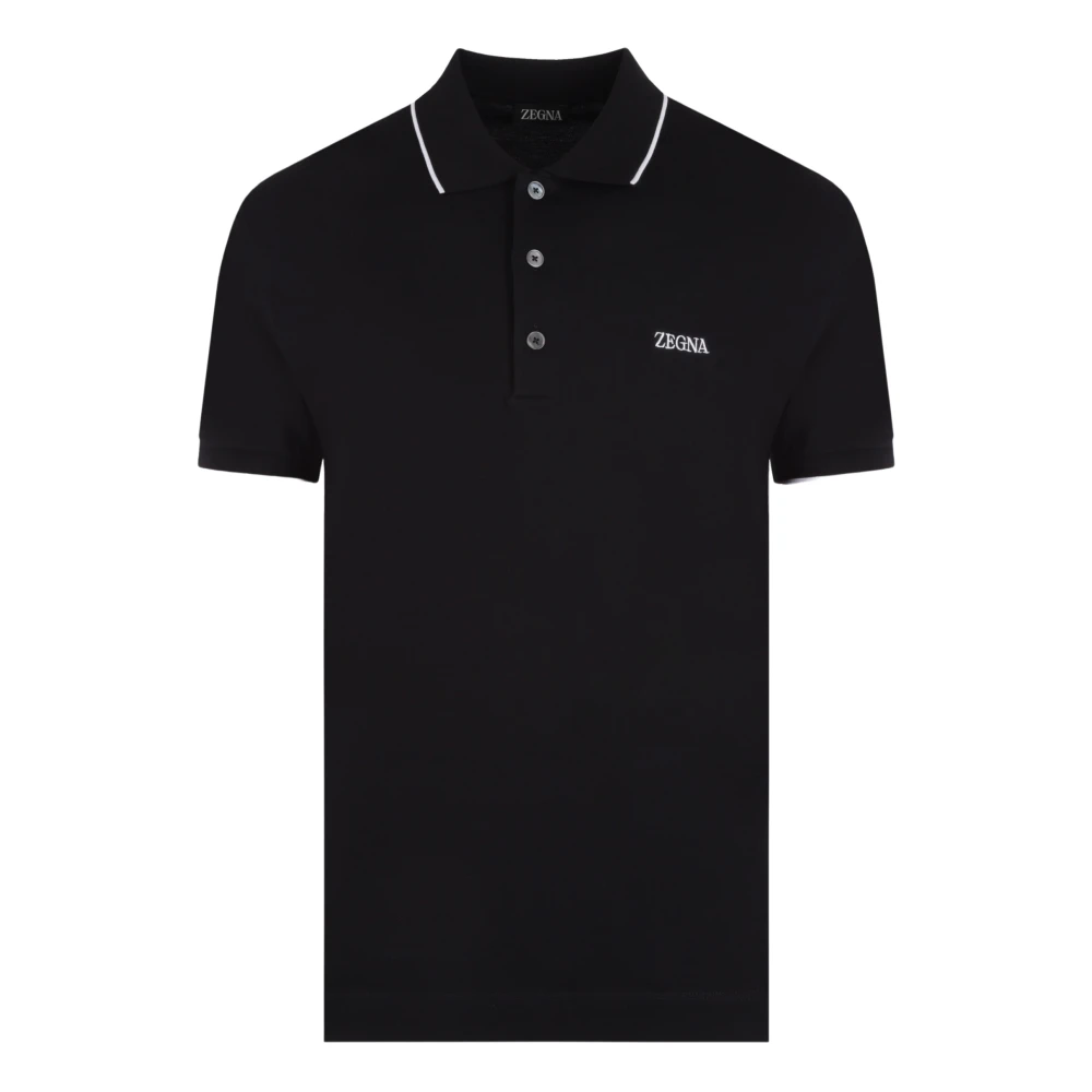 Ermenegildo Zegna Zwarte Polo Shirt met Logo Borduurwerk Black Heren