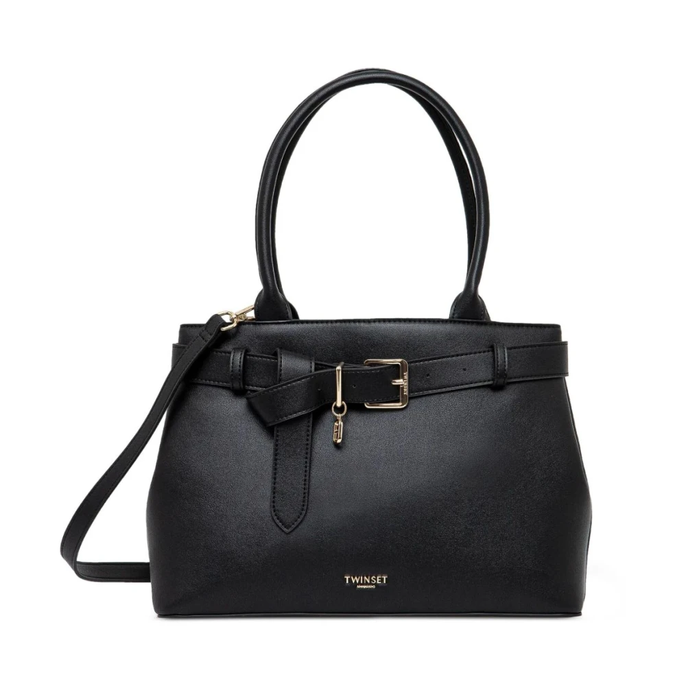 Twinset Zwarte Schoudertas met Gouden Logo Black Dames
