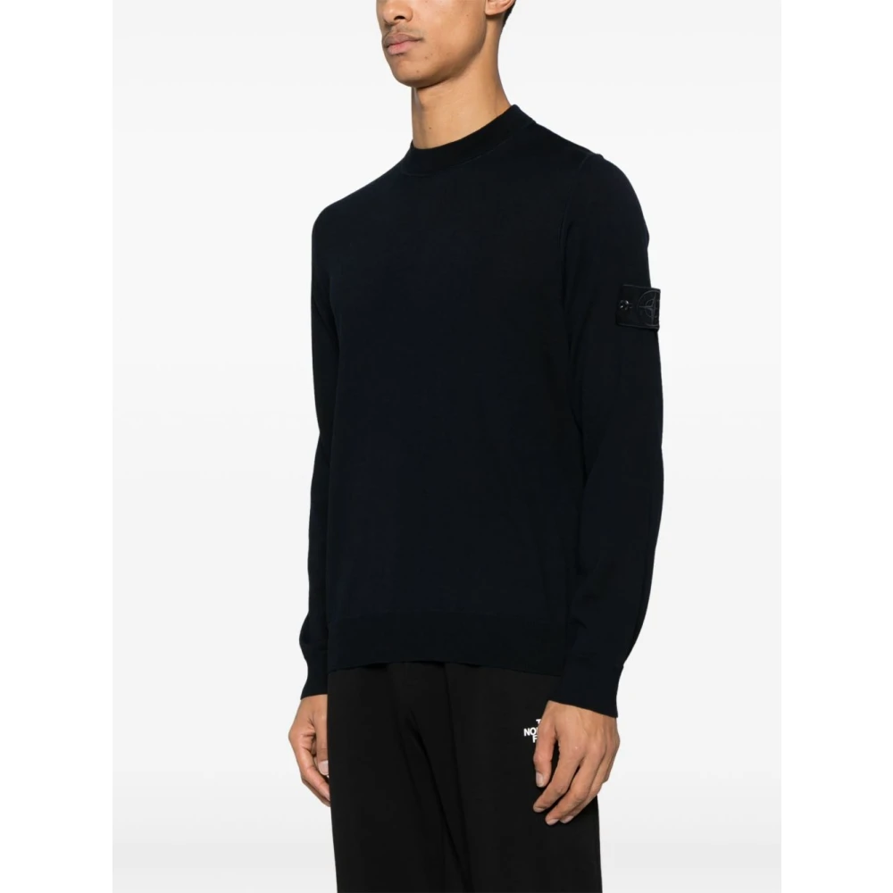 Stone Island Blauwe Wollen Gebreide Trui Blue Heren
