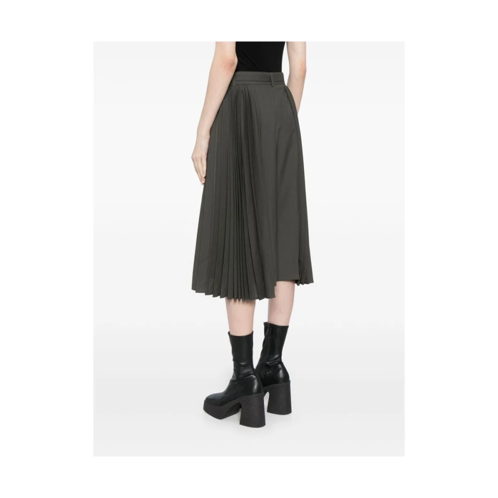 Sacai Khaki Geplooide Wijde Pijp Broek Green Dames