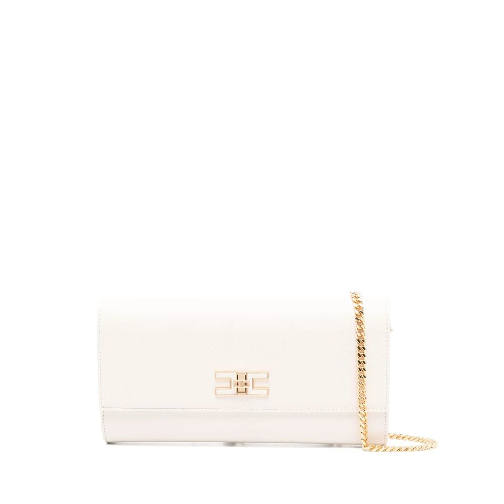 Elisabetta Franchi Ecru Leren Schoudertas met Ketting Beige Dames