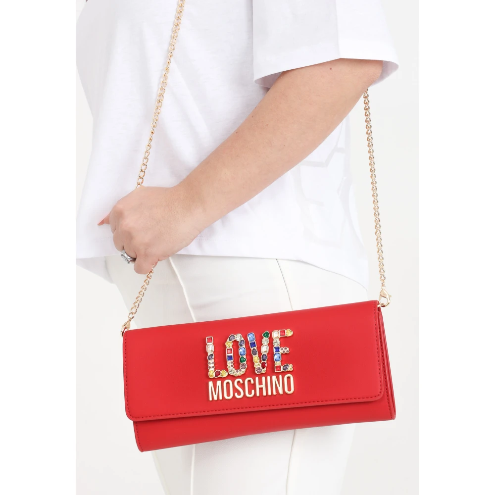 Love Moschino Rode Rhinestone Logo Clutch Tas Red Dames