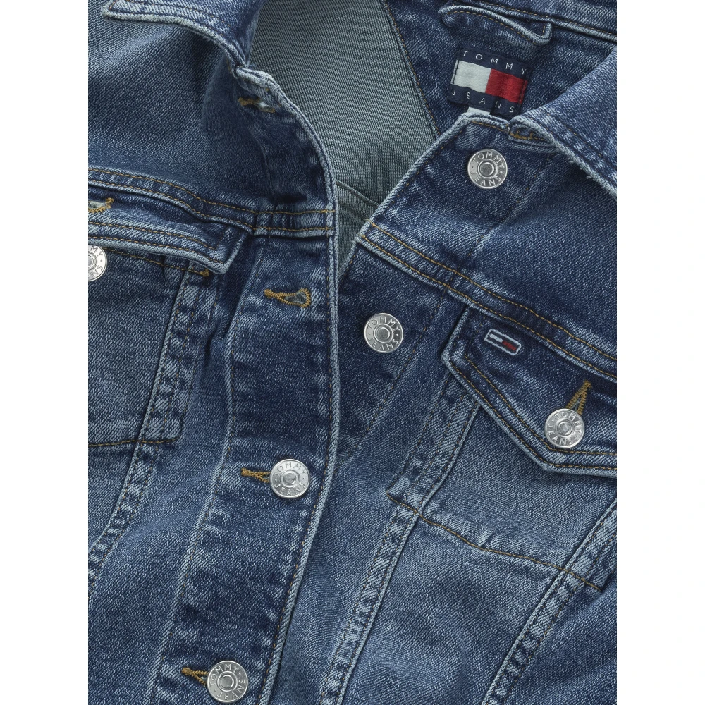Tommy Jeans Blauwe Denim Jack Lange Mouw Knoopsluiting Blue Dames
