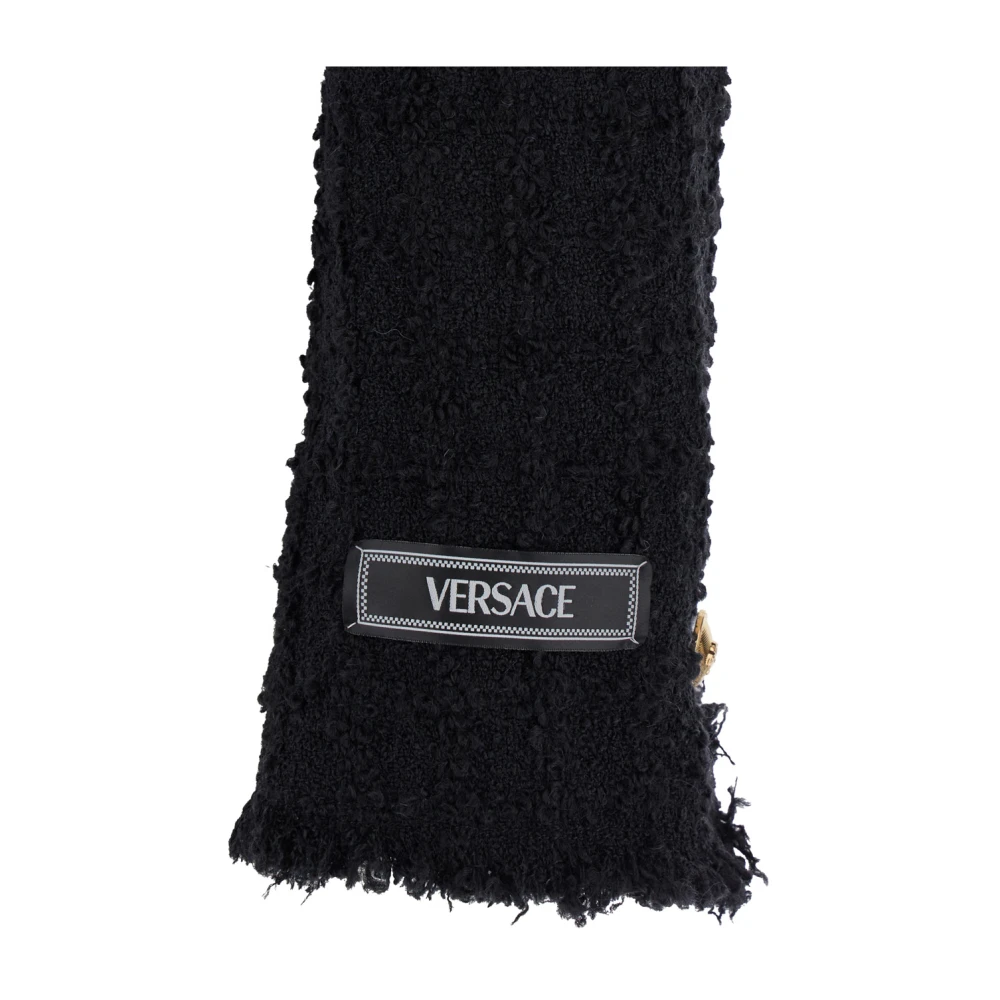 Versace Zwart Tweed Crop Jacket U-Halslijn Black Dames