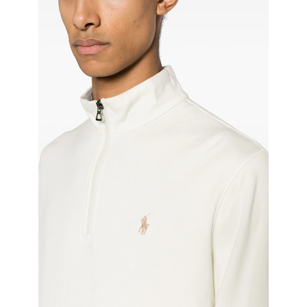 Polo Ralph Lauren Katoenen Half-Zip Gebreide Trui met Geborduurd Logo White Heren