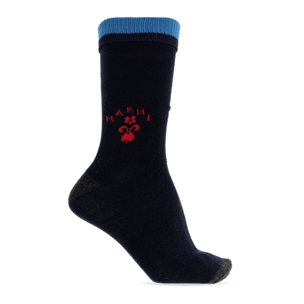 Marni Uomo Blu - Calzini In Lana E Cashmere Con Logo A Stemma - Underwear - L