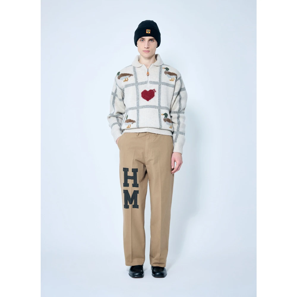 Human Made Logo Print Wijde Chino Broek Brown Heren