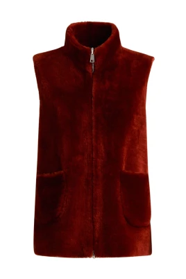 Burgundy Shearling Sleeveless Jacket