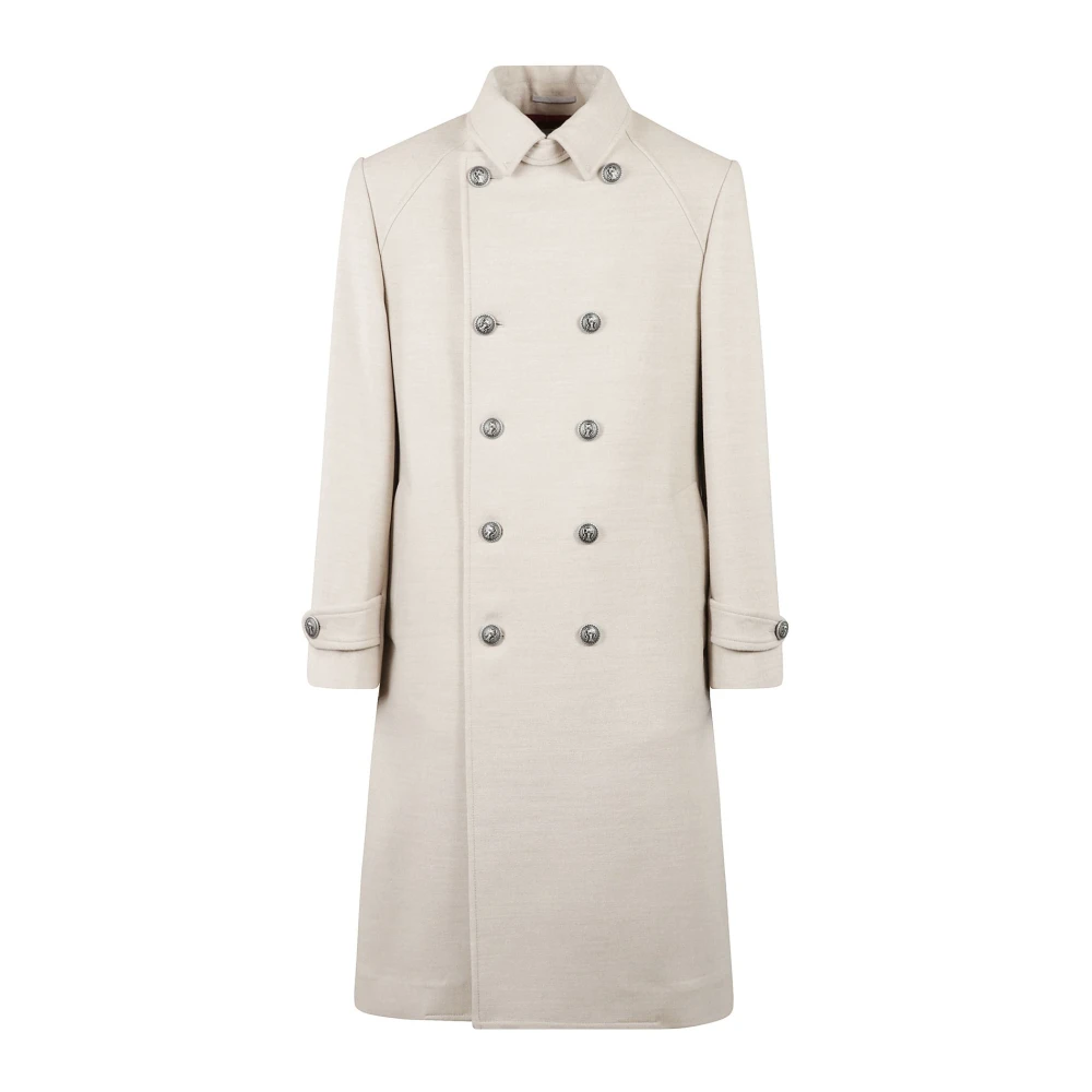 BRUNELLO CUCINELLI Beige Wol Double-Breasted Jas Beige Heren
