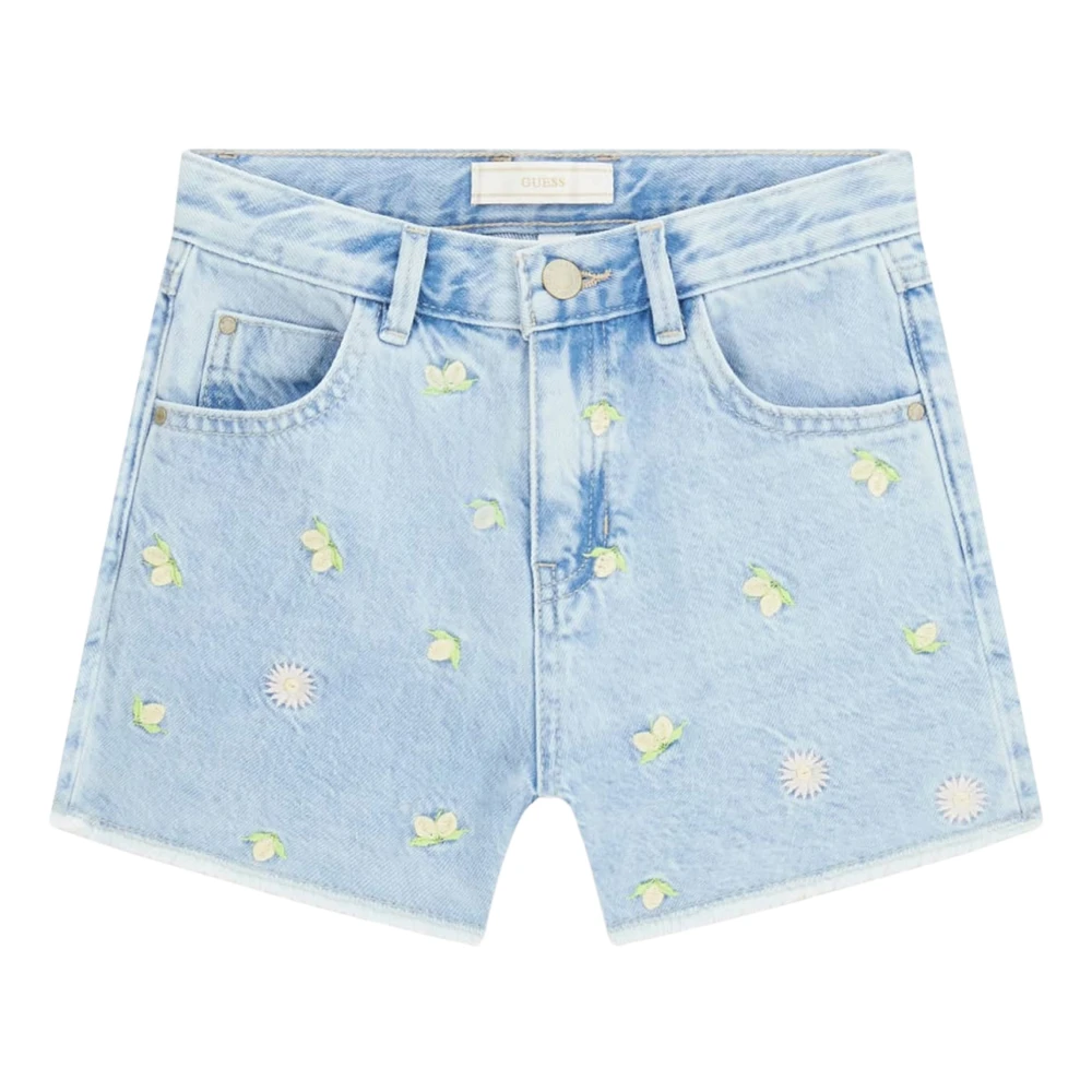 Guess Girls Blue Embroidered Lemon Denim Shorts - Shorts - 7 Y - Kids