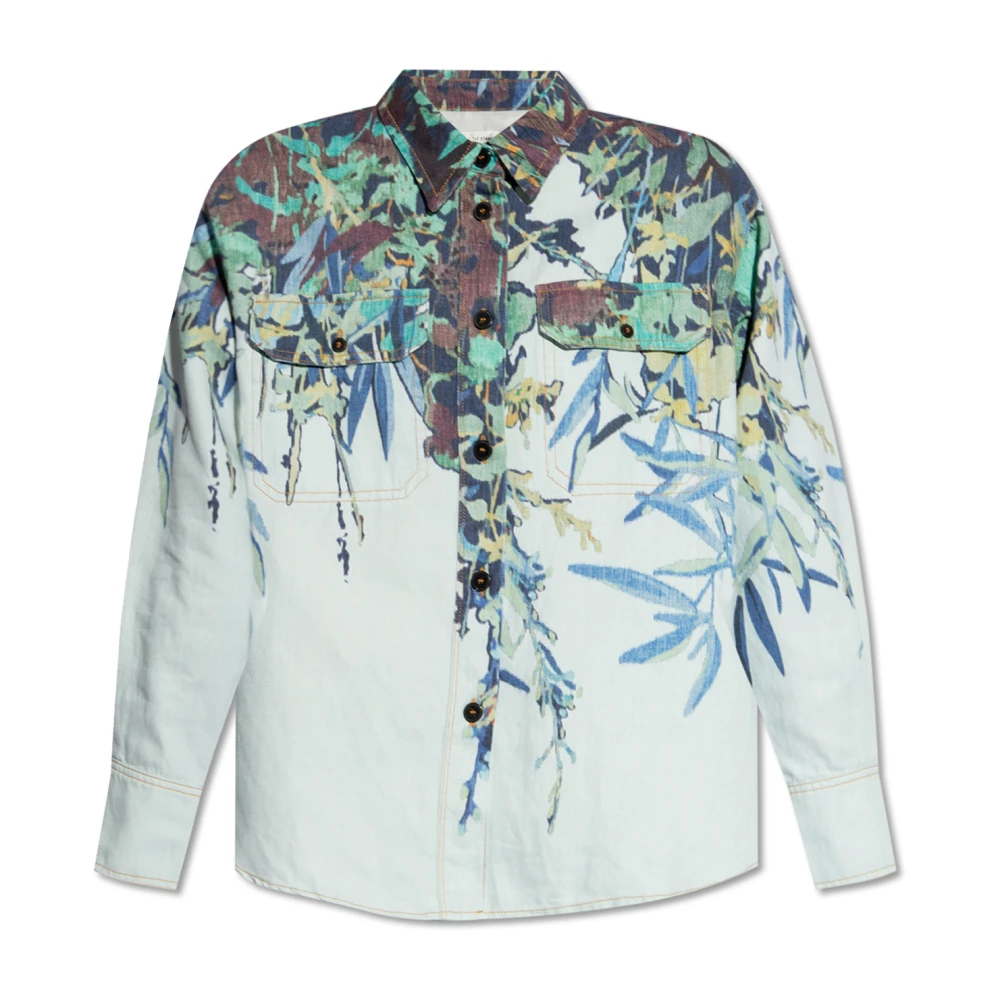 Forte Lichtblauwe Denim Overhemd met Grafische Print Multicolor Dames
