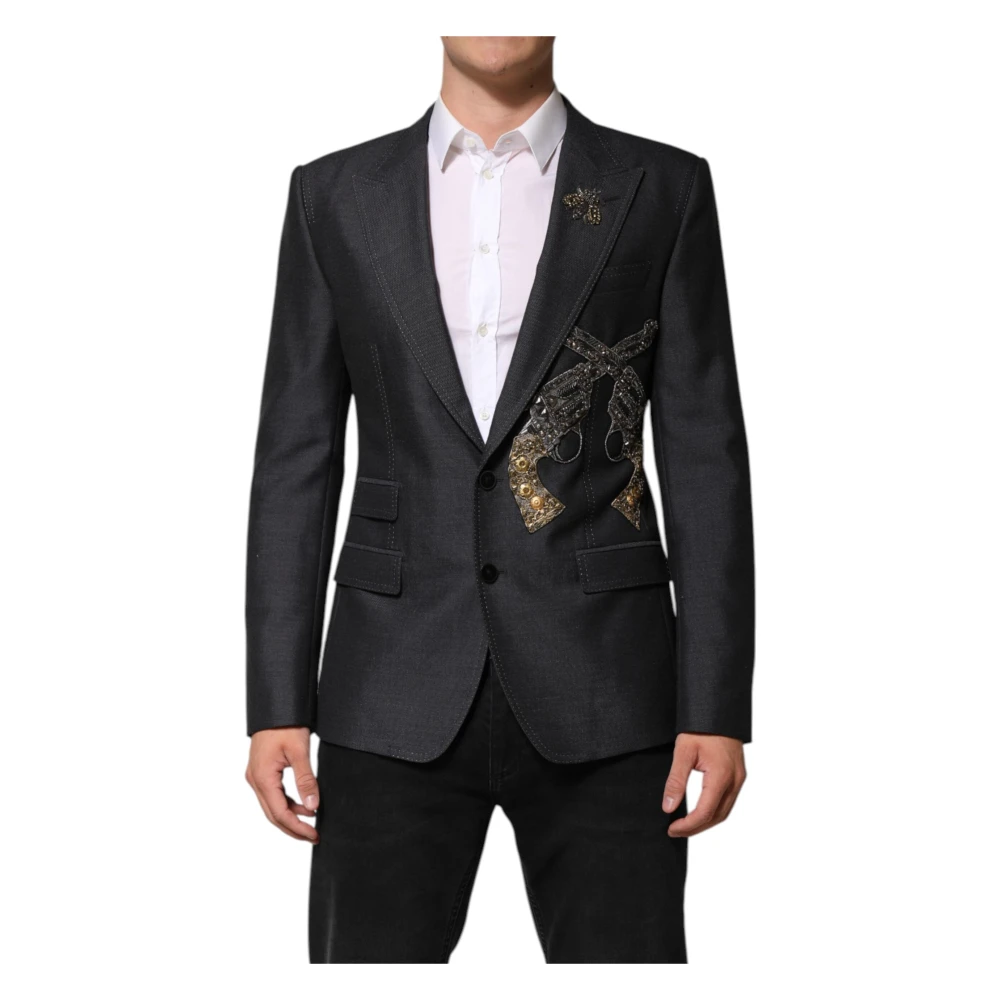 Dolce & Gabbana Men's Dark/Gray Bee Embroidery Wool Blazer