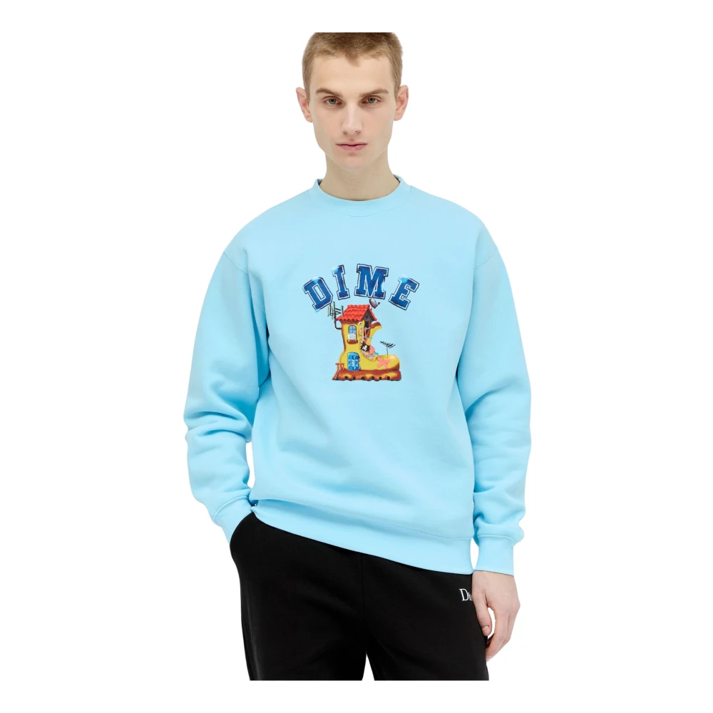 Dime Mtl Grafisch Logo Crewneck Sweatshirt Katoen Fleece Blue Heren