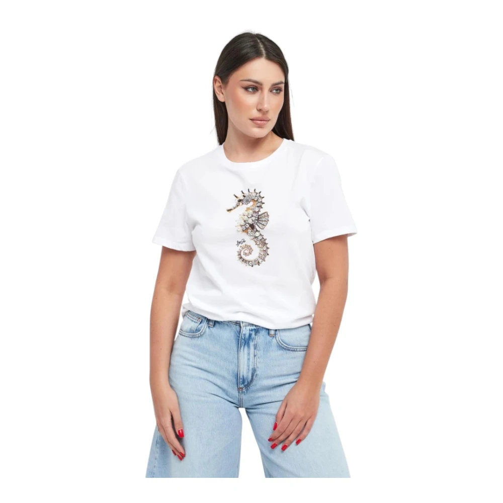 Liu Jo Kvinno Vit Toppar Dam, Xl, Seahorse T-Shirt