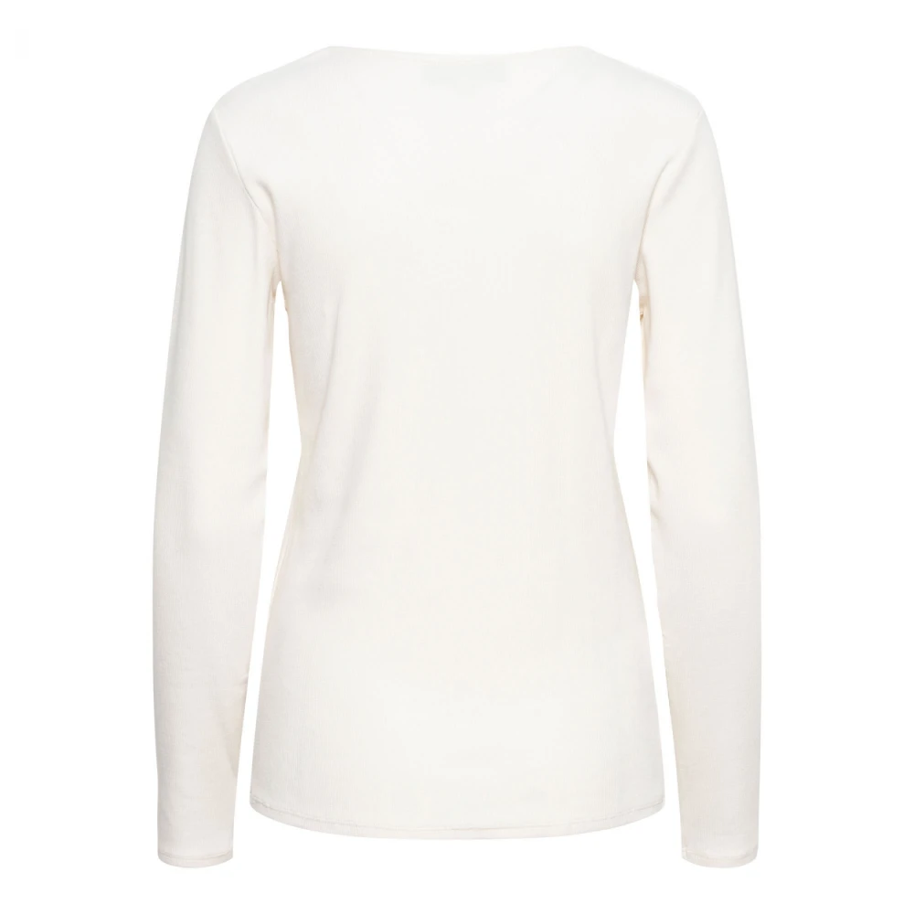&Co Woman Rib Lange Mouw T-shirt Roomwit Beige Dames