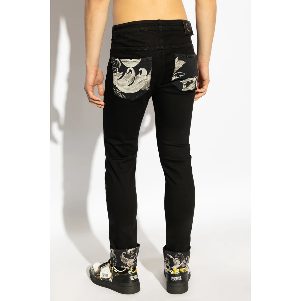 Versace Jeans Couture Jeans met Barocco-print op zakken Black Heren