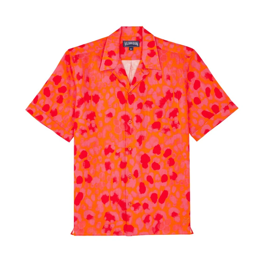 Vilebrequin Nieuw Luipaard Linnen Bowling Shirt voor Heren Orange Heren