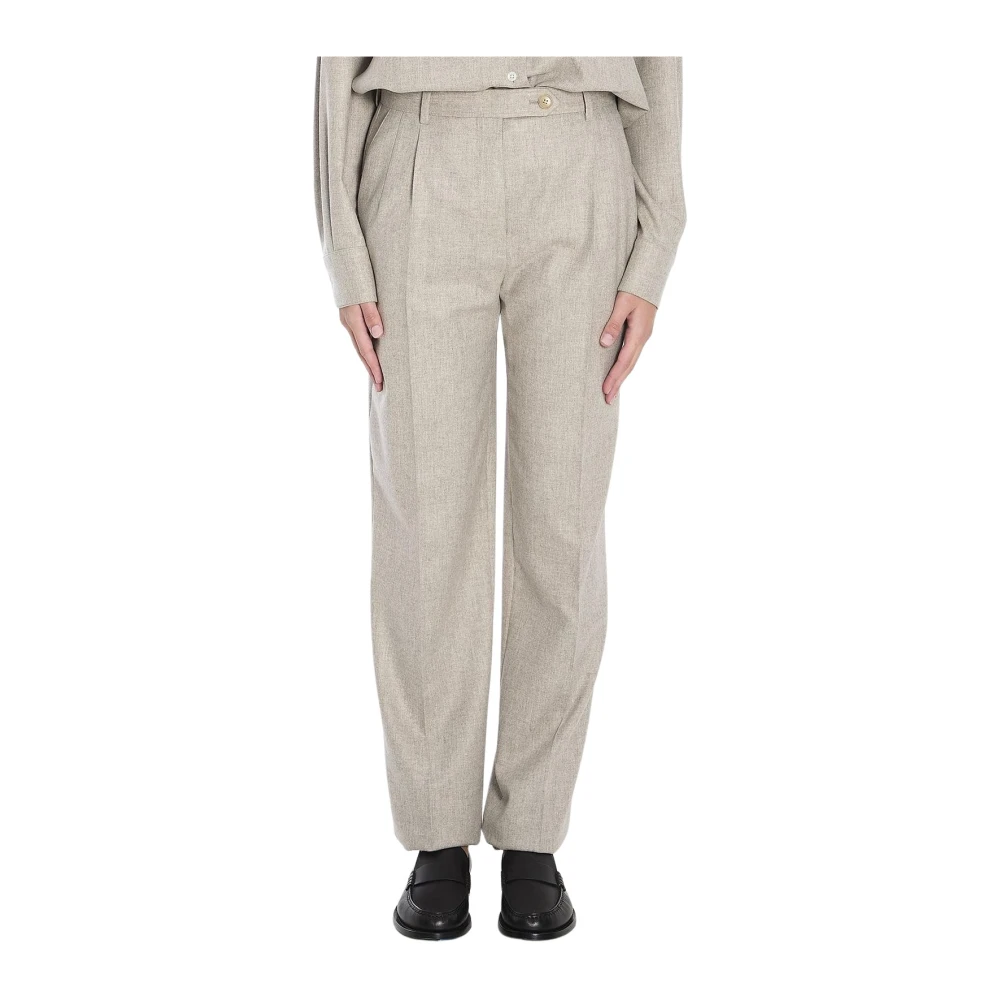 The Row Women's Beige Wide-Leg Pleated Trousers - Straight Trousers - 2XS - Trousers