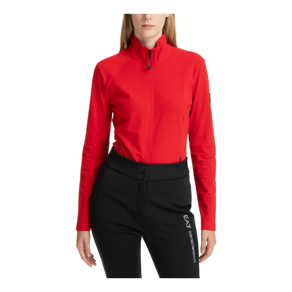 Emporio Armani EA7 Effen Sweatshirt met Rits en Logo Red Dames