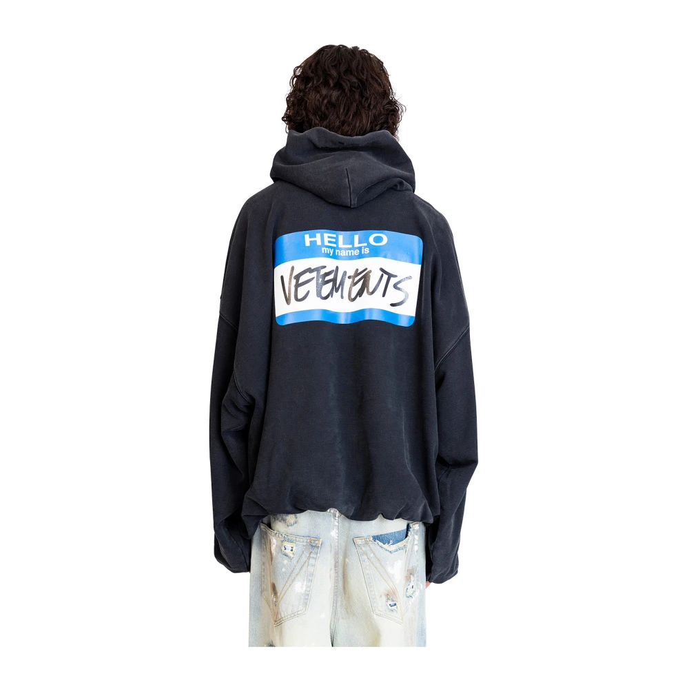 Vetements Zwarte Cropped Boxy Hoodie met Naamsticker Black Heren
