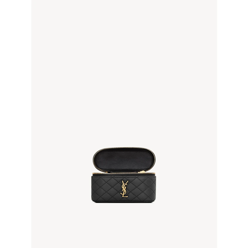 Saint Laurent Zwarte Leren Crossbody Tas Rits Sluiting Black Dames