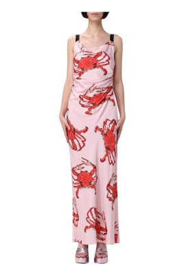 robe-longue-en-soie-rose-avec-imprime-de-crabe