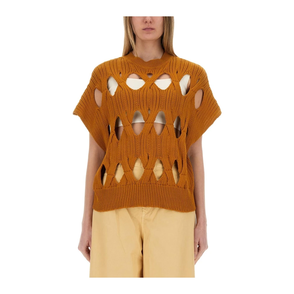 Alysi Women's Orange Cut-Out Knit Jumper Vest - Round-Neck Knitwear - S - Knitwear