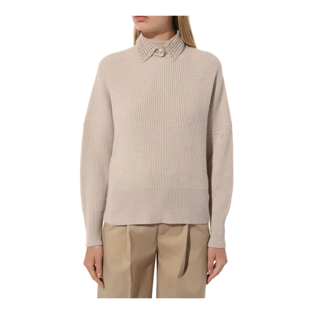 BRUNELLO CUCINELLI Luxe Cashmere Pullover met Afneembare Kraag Beige Dames