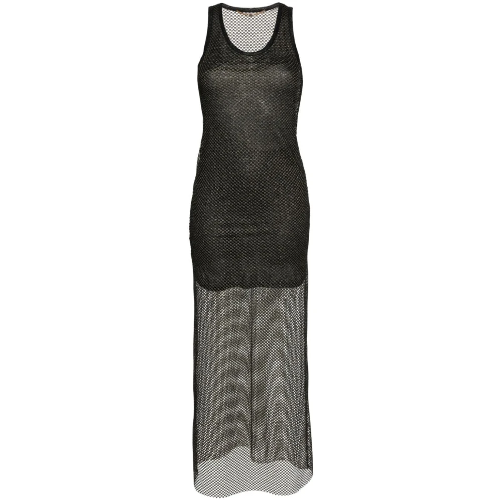 Palm Angels Zwarte Mesh Gelaagde Jurk Black Dames