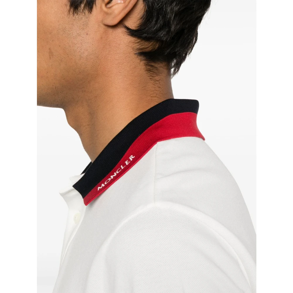 Moncler Witte Katoenen Polo Zwart Rode Kraag White Heren