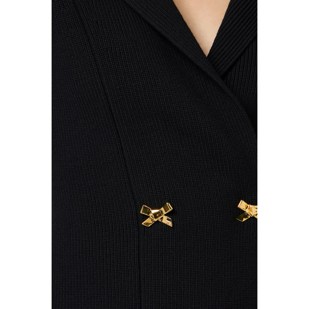 Elisabetta Franchi Zwarte gebreide blazer met gouden strikken Black Dames