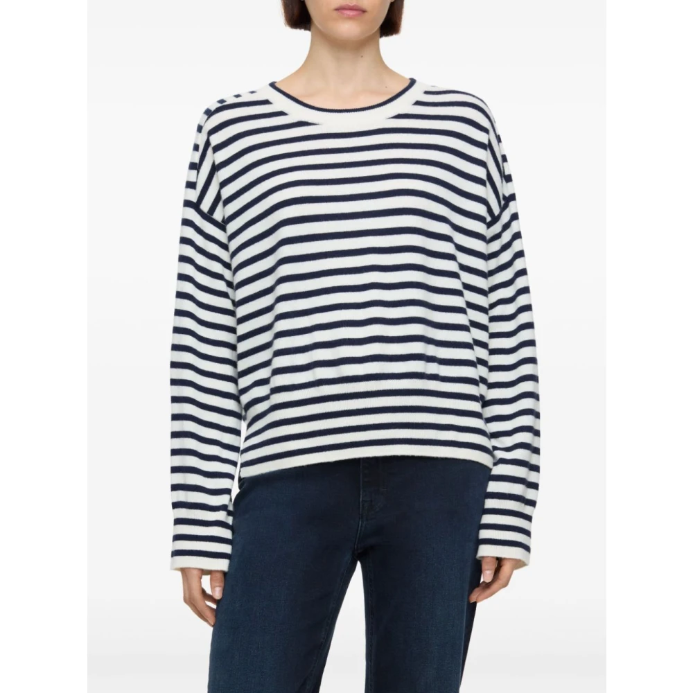 closed Witte Trui met Marineblauwe Details White Dames