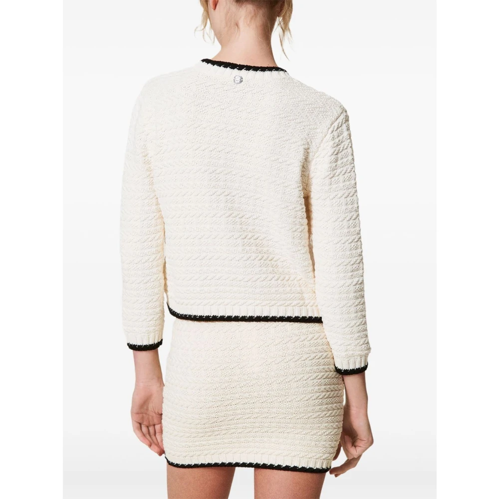 Twinset Zwarte jas met knoopsluiting White Dames