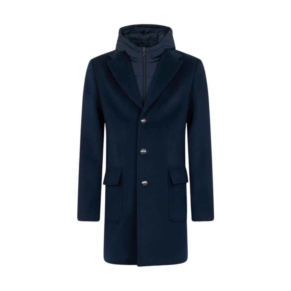 Roberto Cavalli Men's Blue Wool Cashmere Blend Coat With Hood