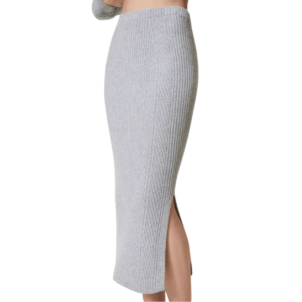 Twinset Geribbelde Wollen Lurex Midi Rok Gray Dames