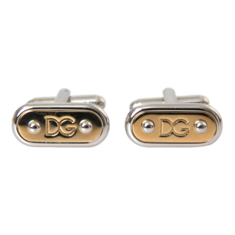 Dolce & Gabbana Zilver Goud Messing Manchetknopen Logo Details Yellow Unisex