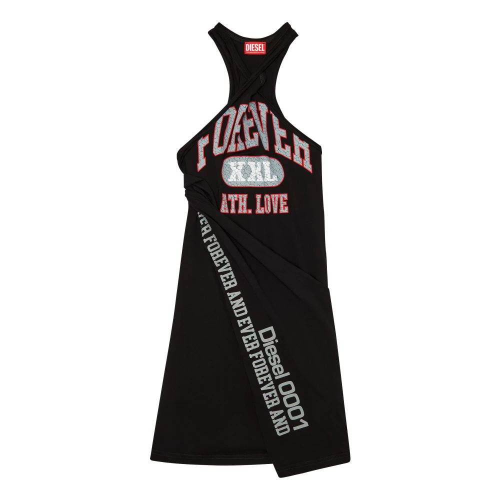 Diesel Short halterneck dress in printed jersey Black Dames
