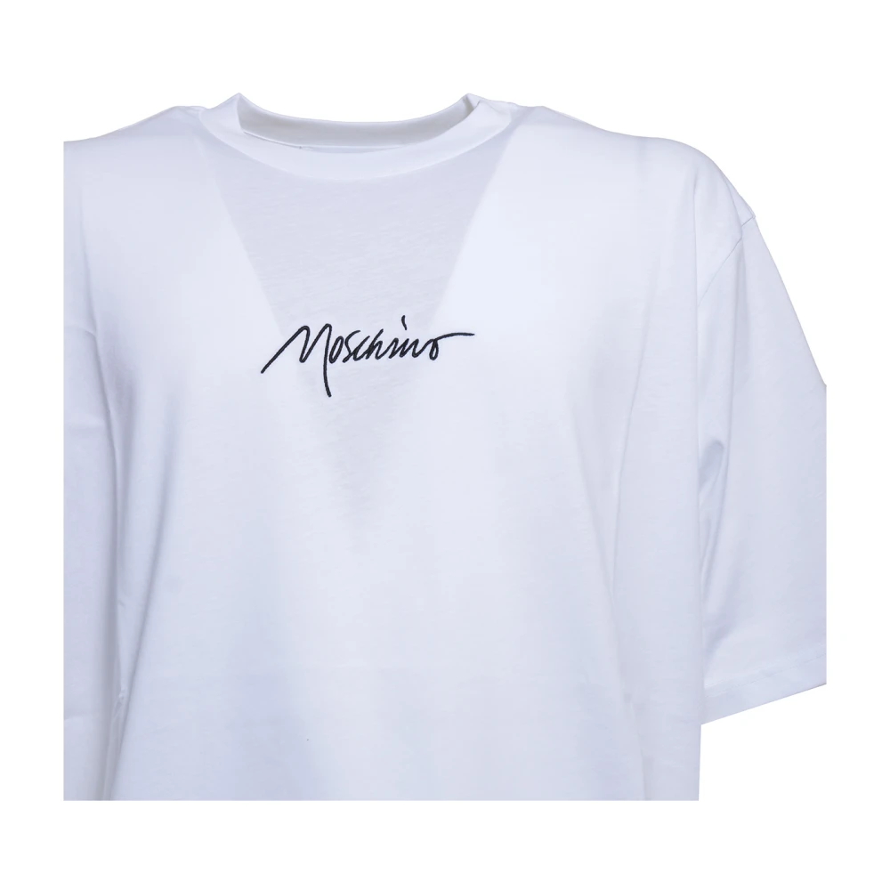 Moschino Witte T-shirt met Zwarte Logo Borduursel White Heren