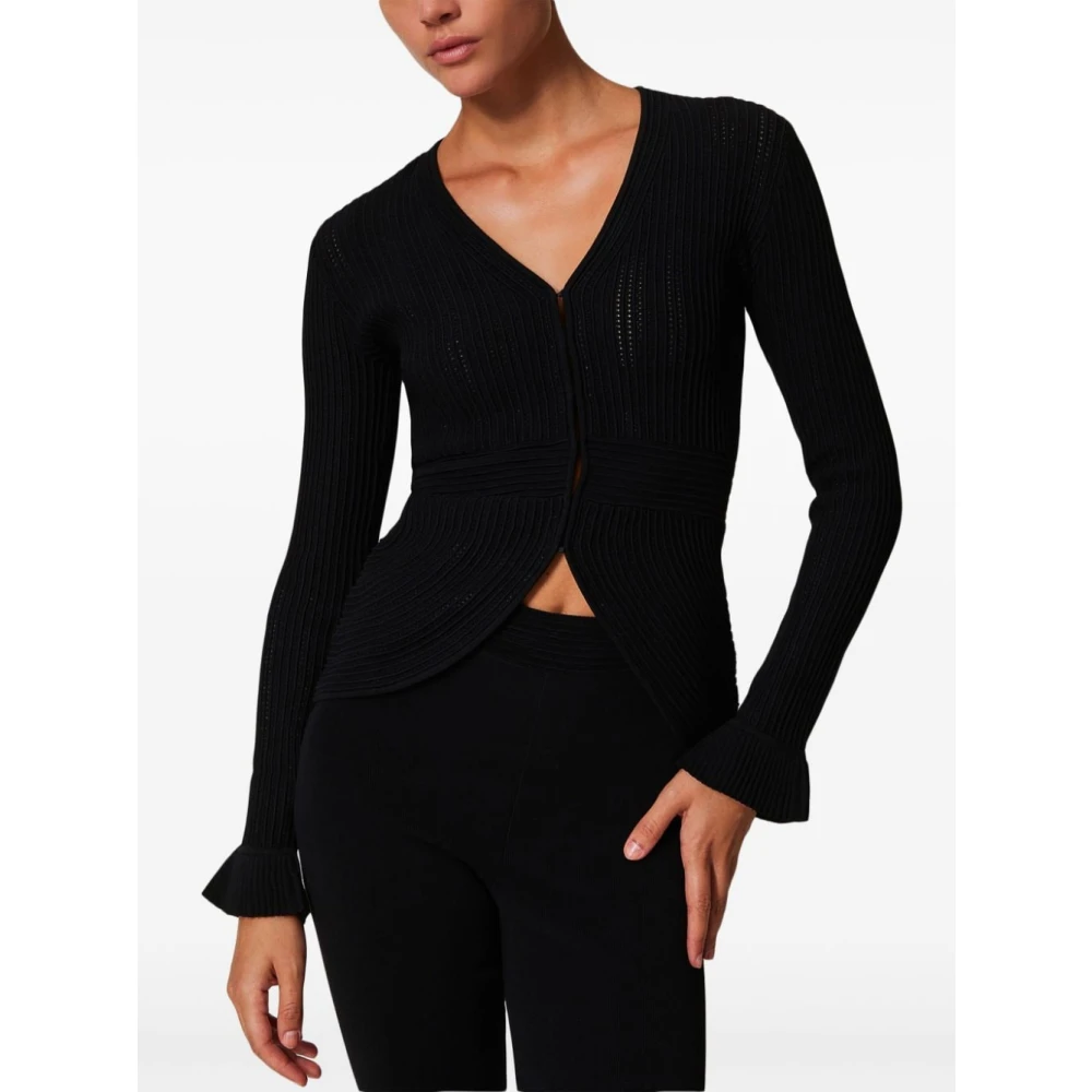 Twinset Zwart Gebreid Jasje met Wijd Uitlopende Manchetten Black Dames