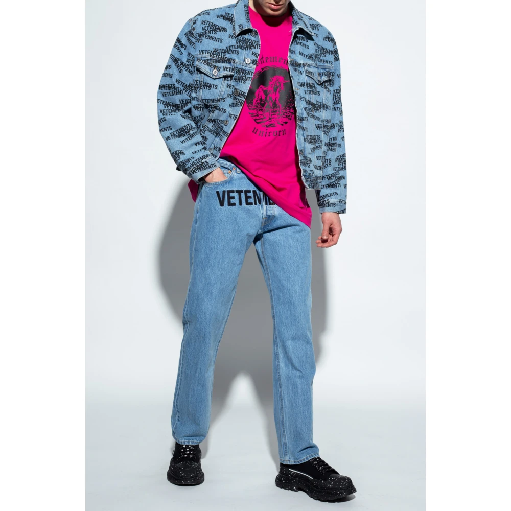 Vetements Denimjack met logo Blue Heren