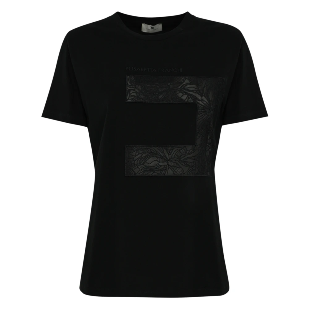 Elisabetta Franchi Zwart Katoenen Logo T-shirt Black Dames
