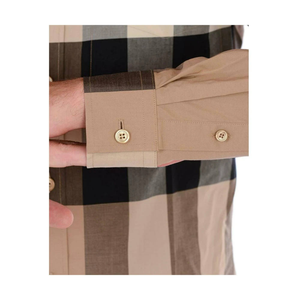 Burberry Check Stretch Poplin Overhemd Beige Heren