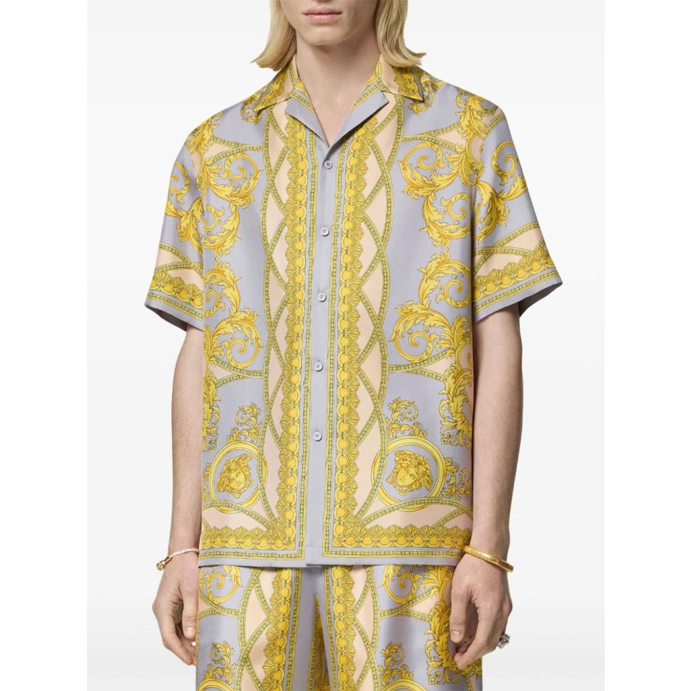 Versace Barokpatroon zijden overhemd grijs goud Multicolor Heren