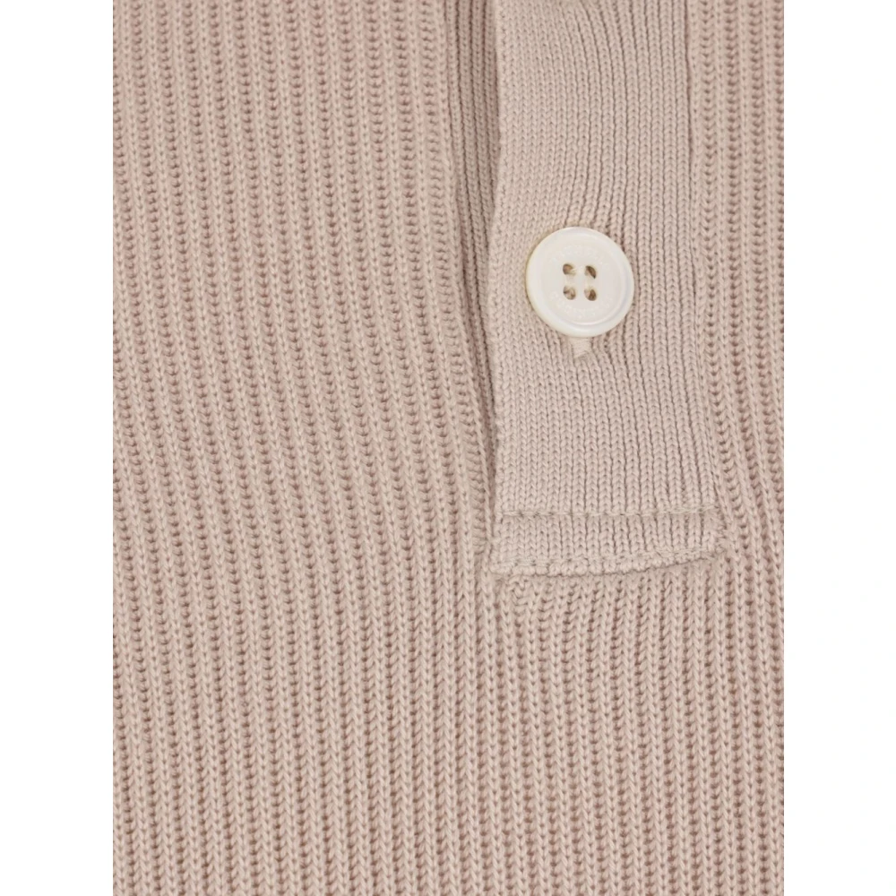 BRUNELLO CUCINELLI Beige Katoenen Geribbelde Poloshirt Beige Heren