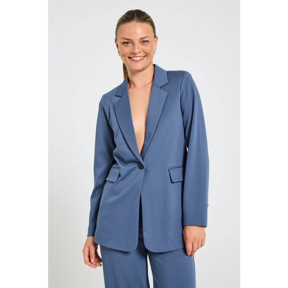 Freequent Indigo Blazer met Brede Revers Blue Dames