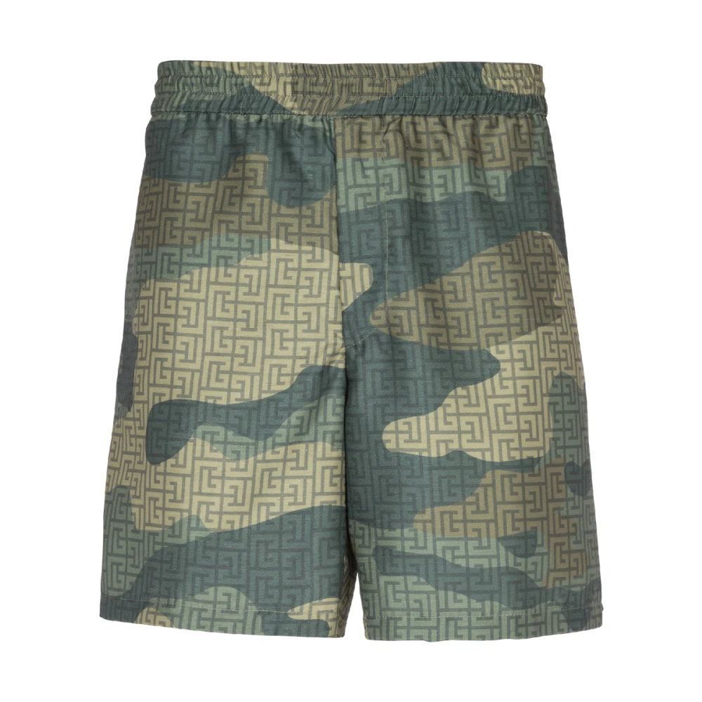 Balmain Camouflage monogrammed Shantung shorts Green, Herr